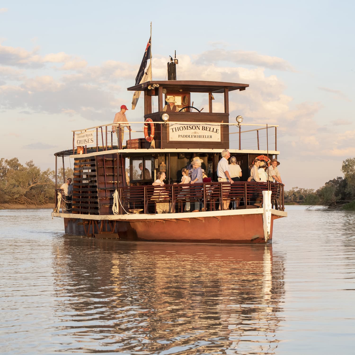 Thomson Belle Paddlewheeler gently cruising down the Thomson River