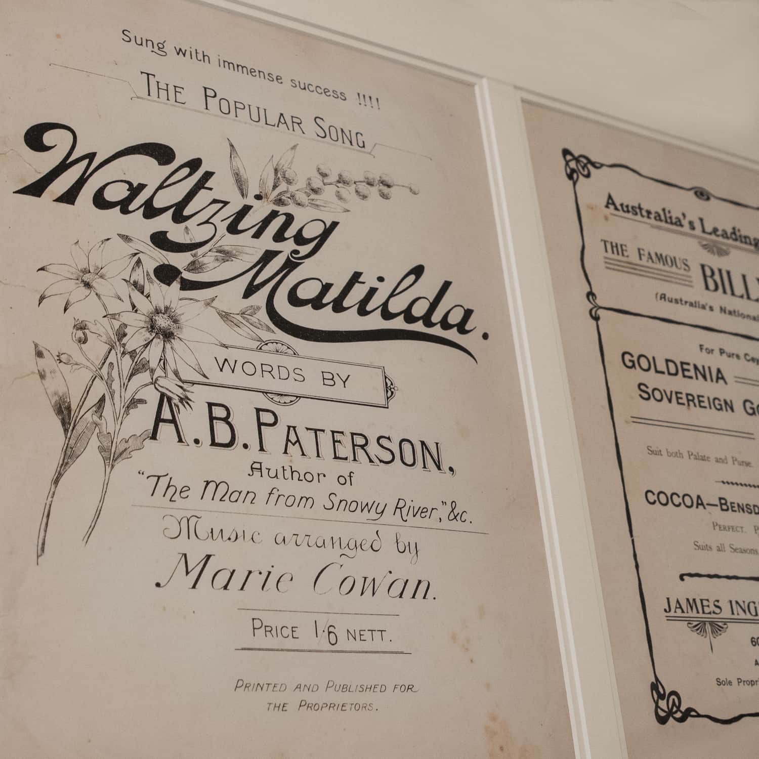 Old-fashioned poster advertising A.B.Paterson's Waltzing Matilda song