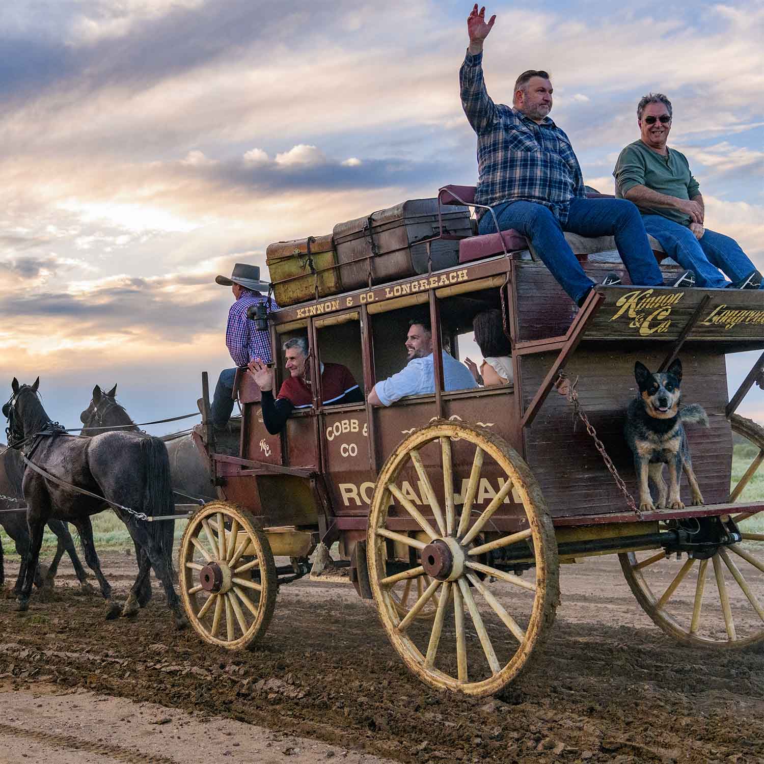 Cobb and Co Stagecoach riding on muddy terrain