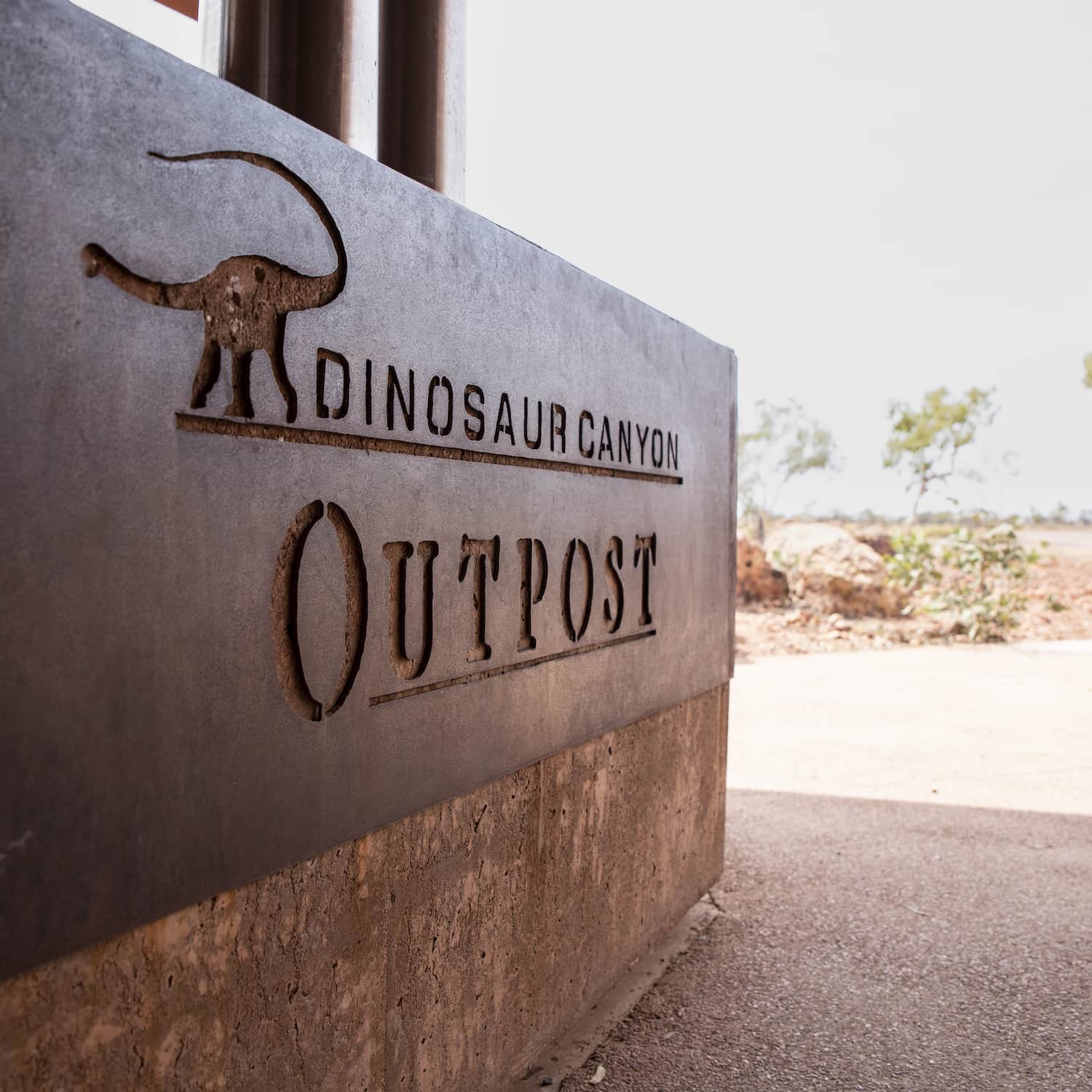 Laser-cut 'Dinosaur Canyon Outpost'sign