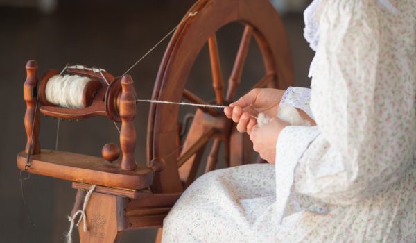 Spinning merino wool at Nogo Station