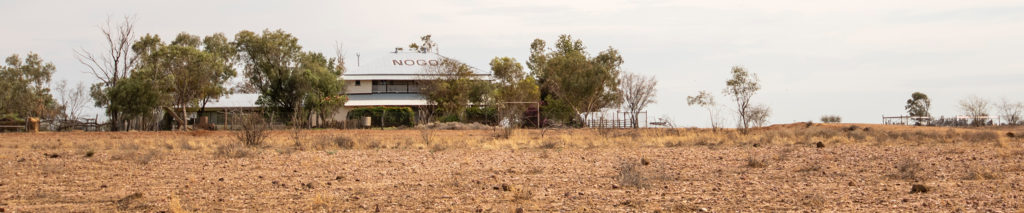 Nogo Station homestead surrounded by barren, parched countryside