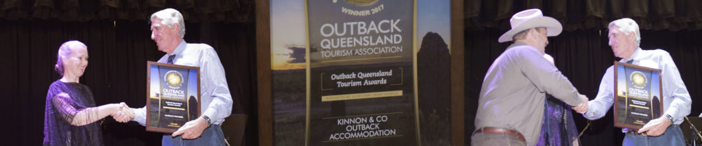 Marisse and Richard Kinnon accepting the gold award for Outback Accommodation at the Outback Queensland Tourism Association awards ceremony