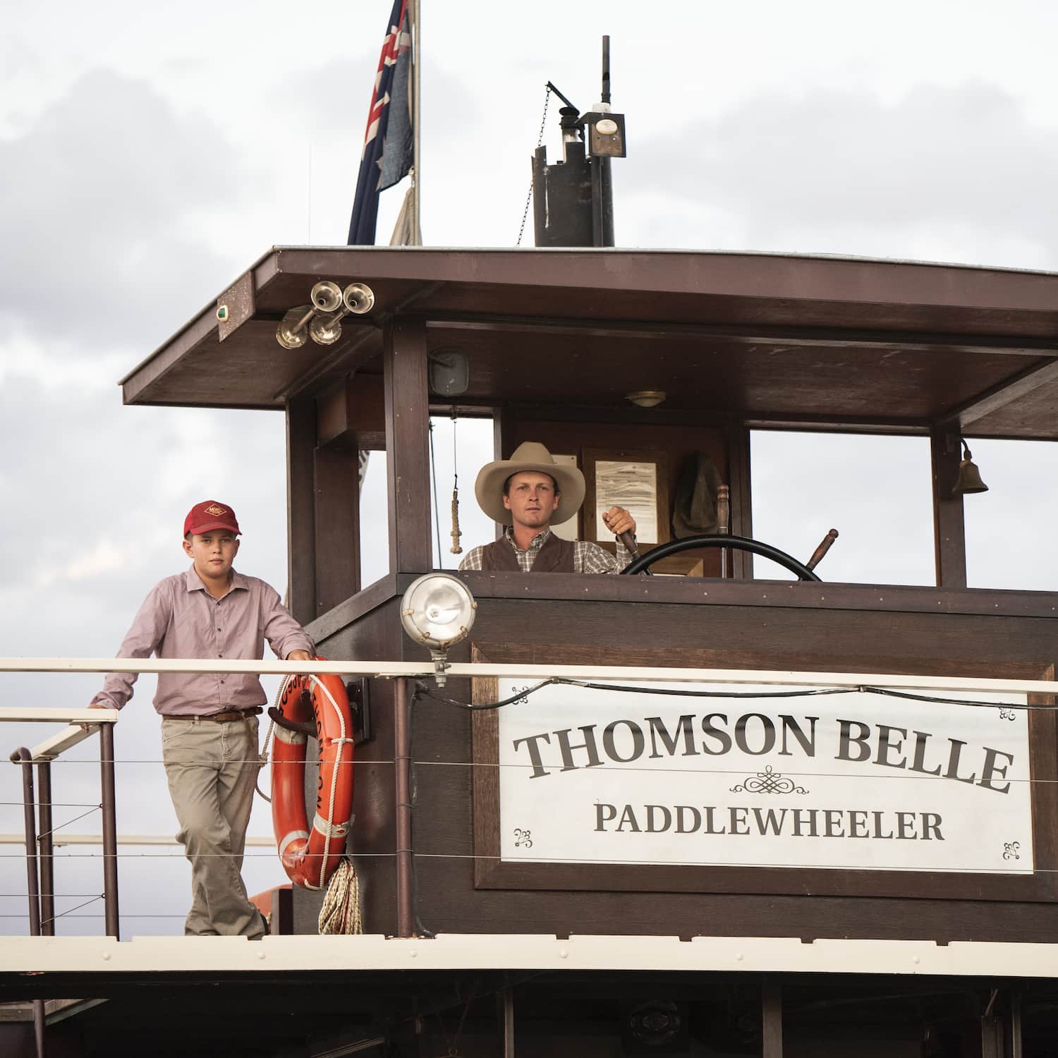 External view of the skipper's cabin on the Thomson Belle Paddlewheeler, Longreach