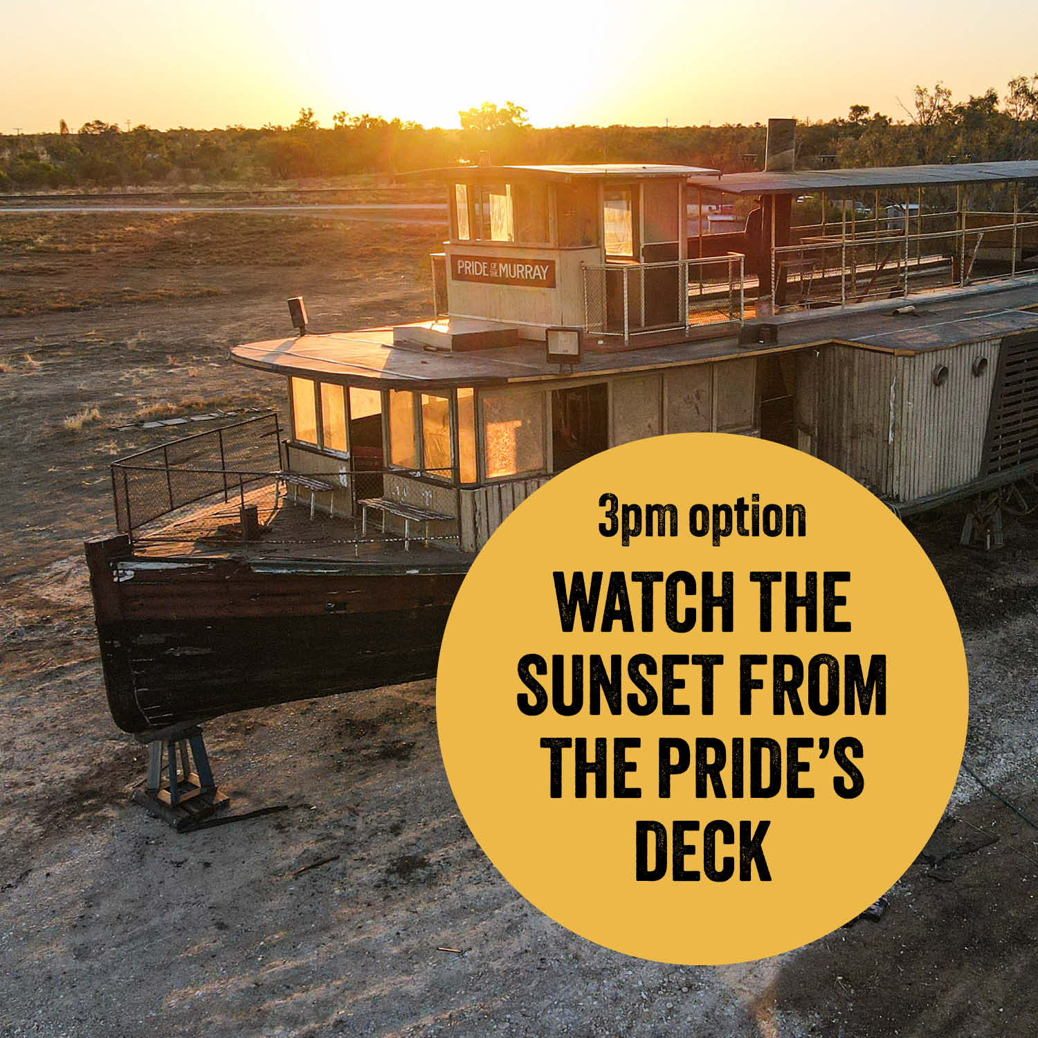 Pride of the Murray salvaged paddlewheeler on the riverbank at sunset