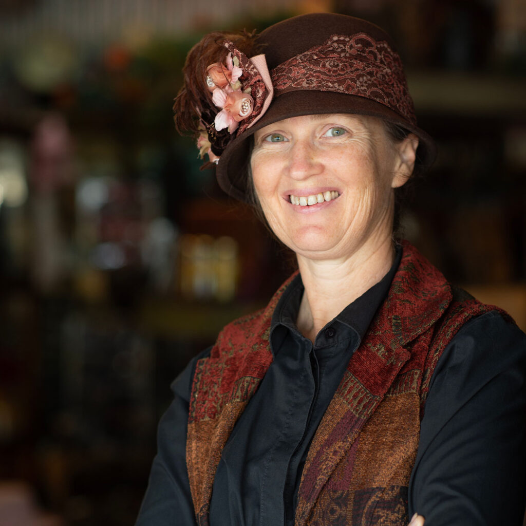 A closeup of a woman in the Welcome Home